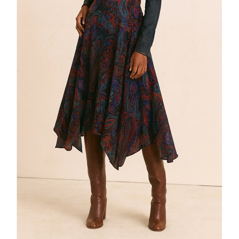 Ralph Lauren sz 10 Womens Paisley Georgette Tiered Peasant Skirt Boho Whimsical